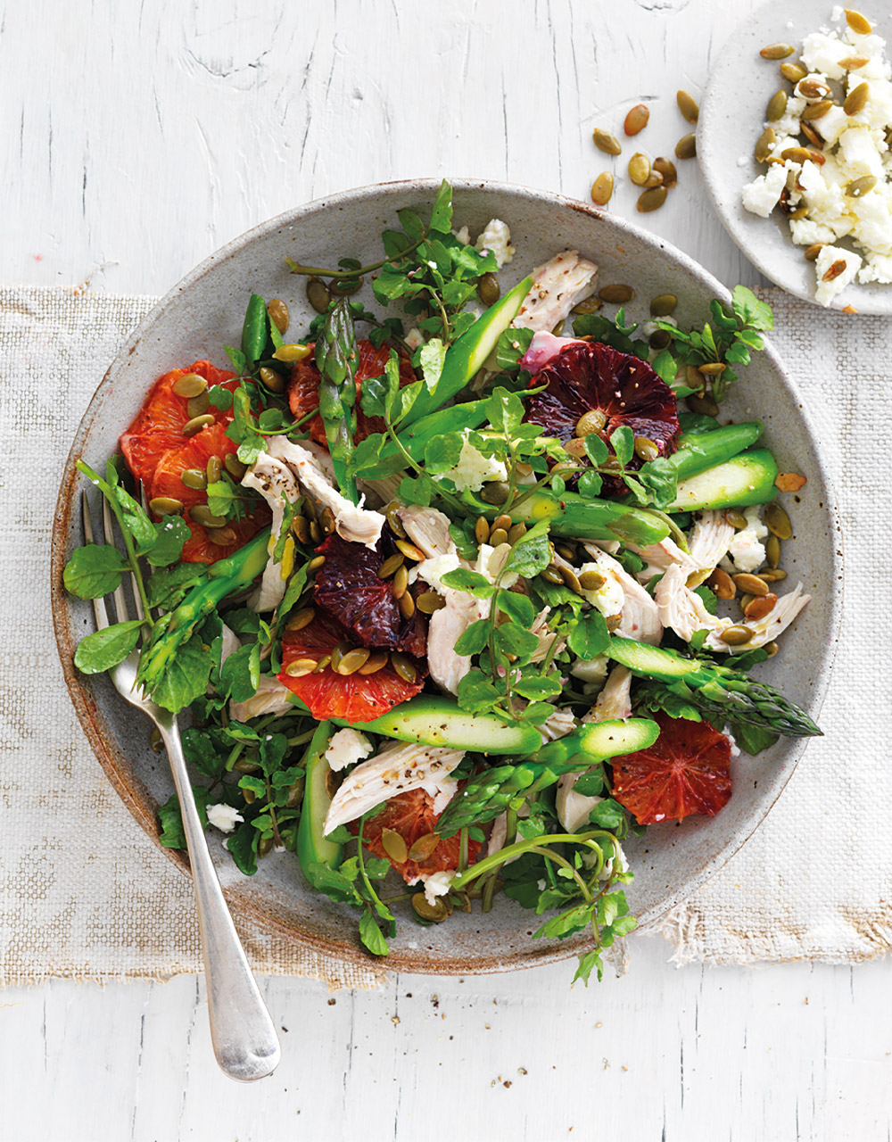 Asparagus, watercress & blood orange chicken salad
