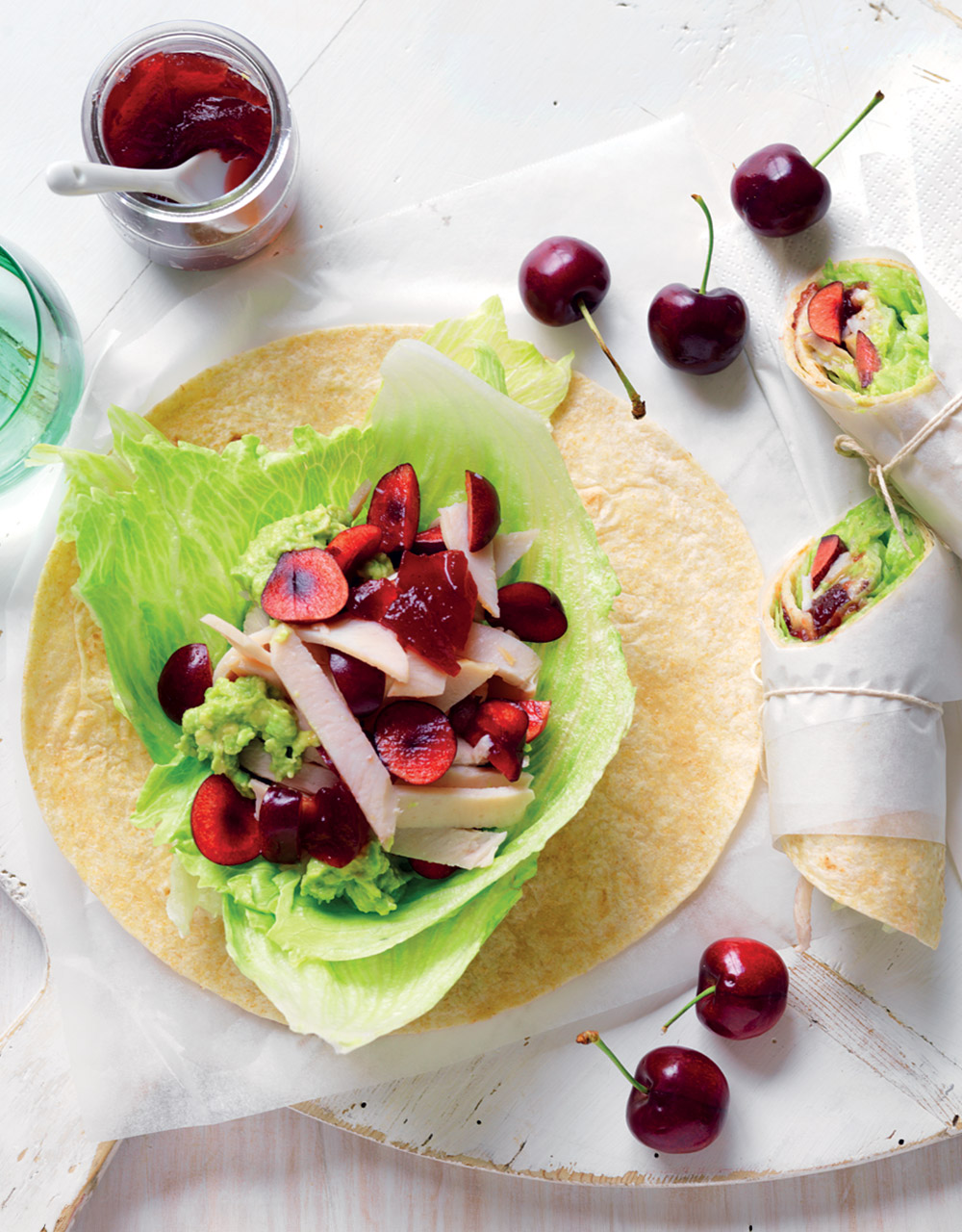 Avocado, cherry, turkey & lettuce wraps