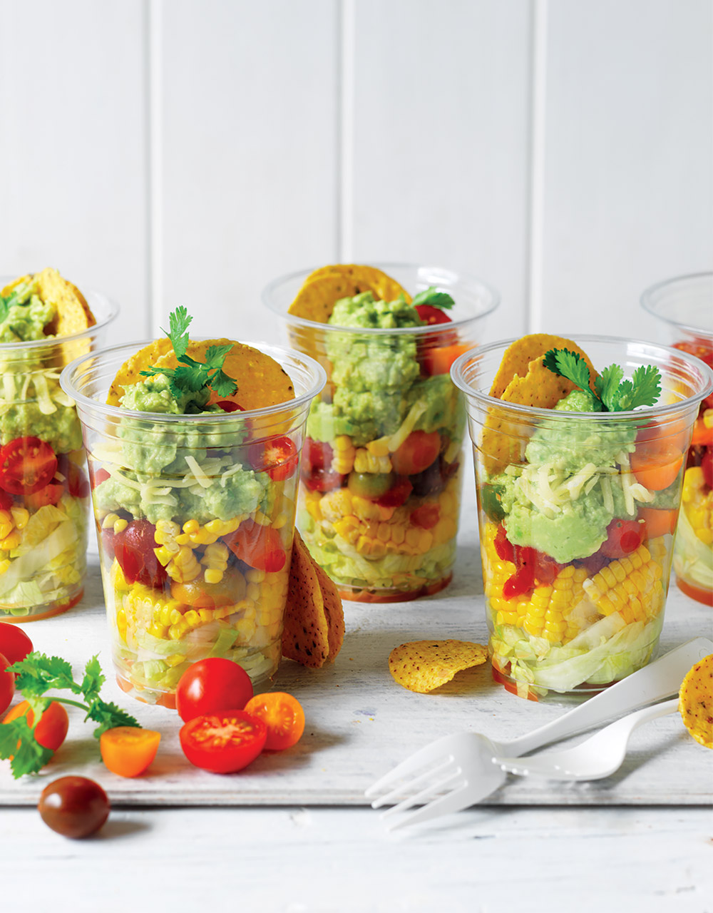 Avocado, sweetcorn & tomato salsa salad cups