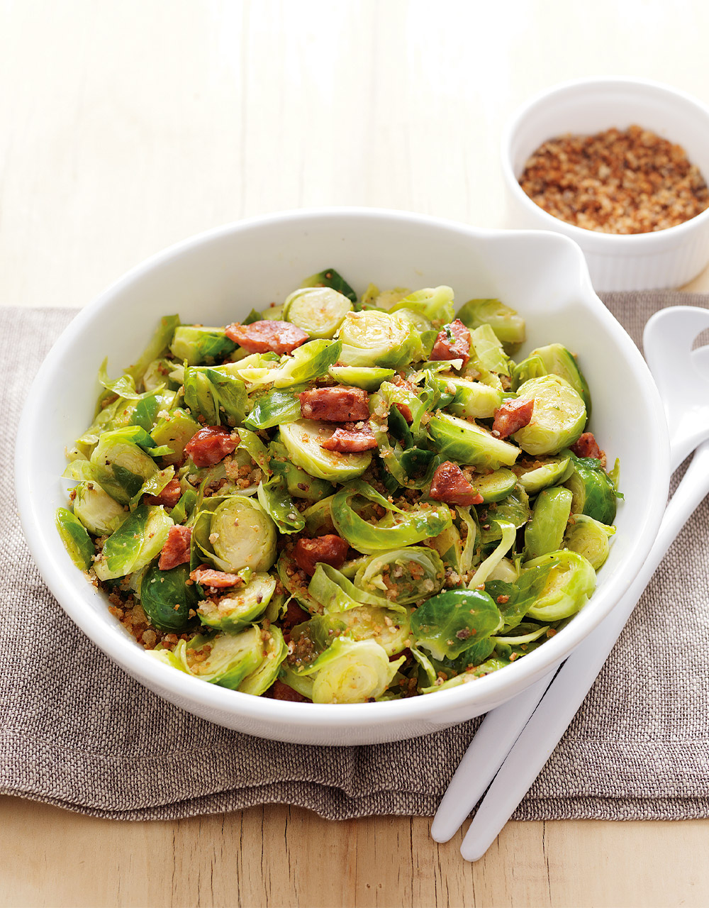Brussels sprouts with chorizo & crispy breadcrumbs