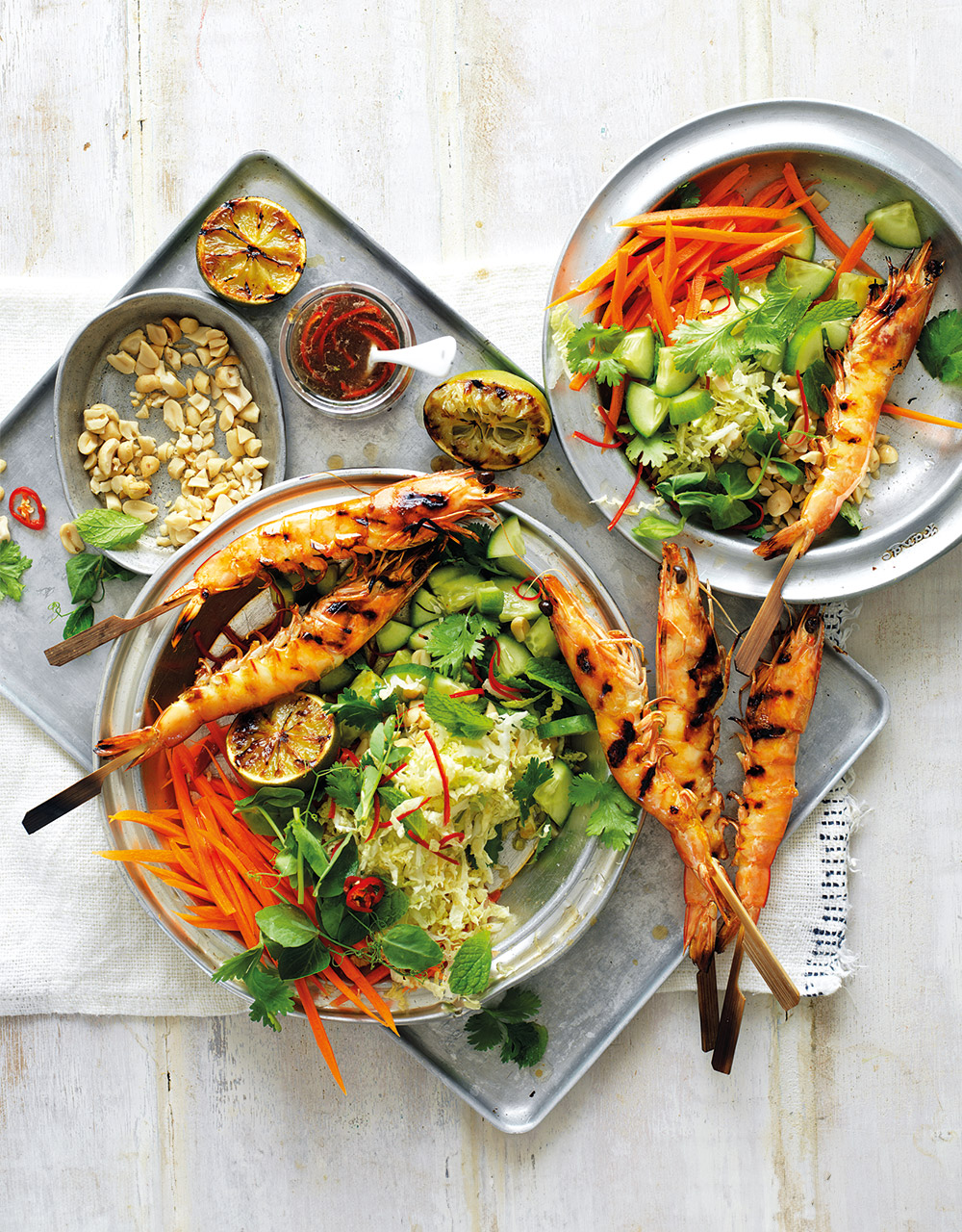 Chilli, lime & peanut salad with BBQ prawns