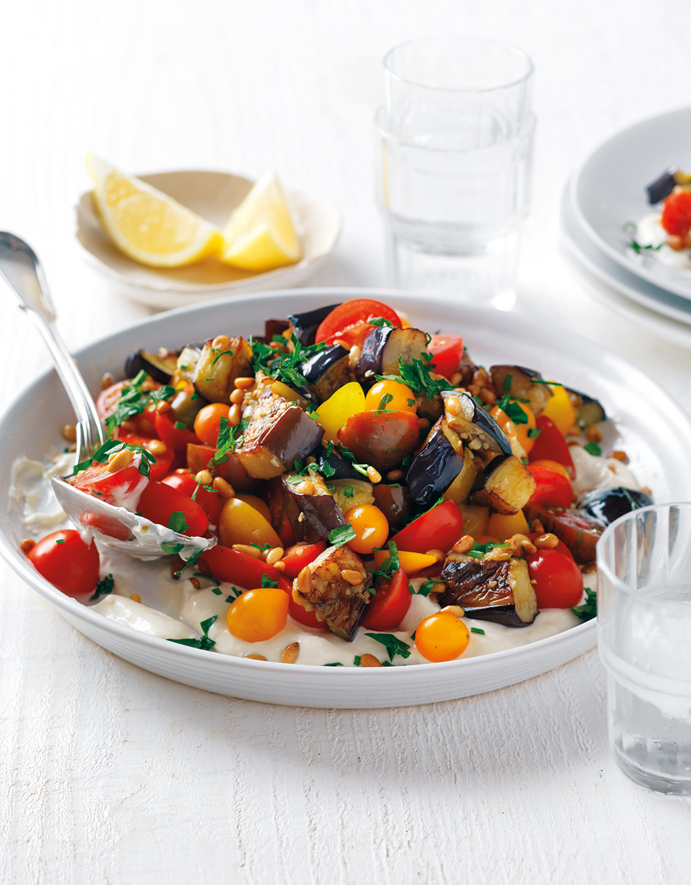 Eggplant, tomato & pine nut salad