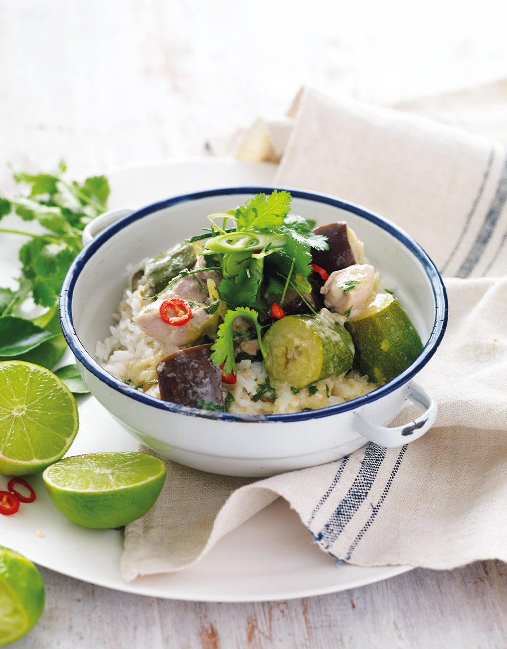 Eggplant, zucchini, lime & chicken curry
