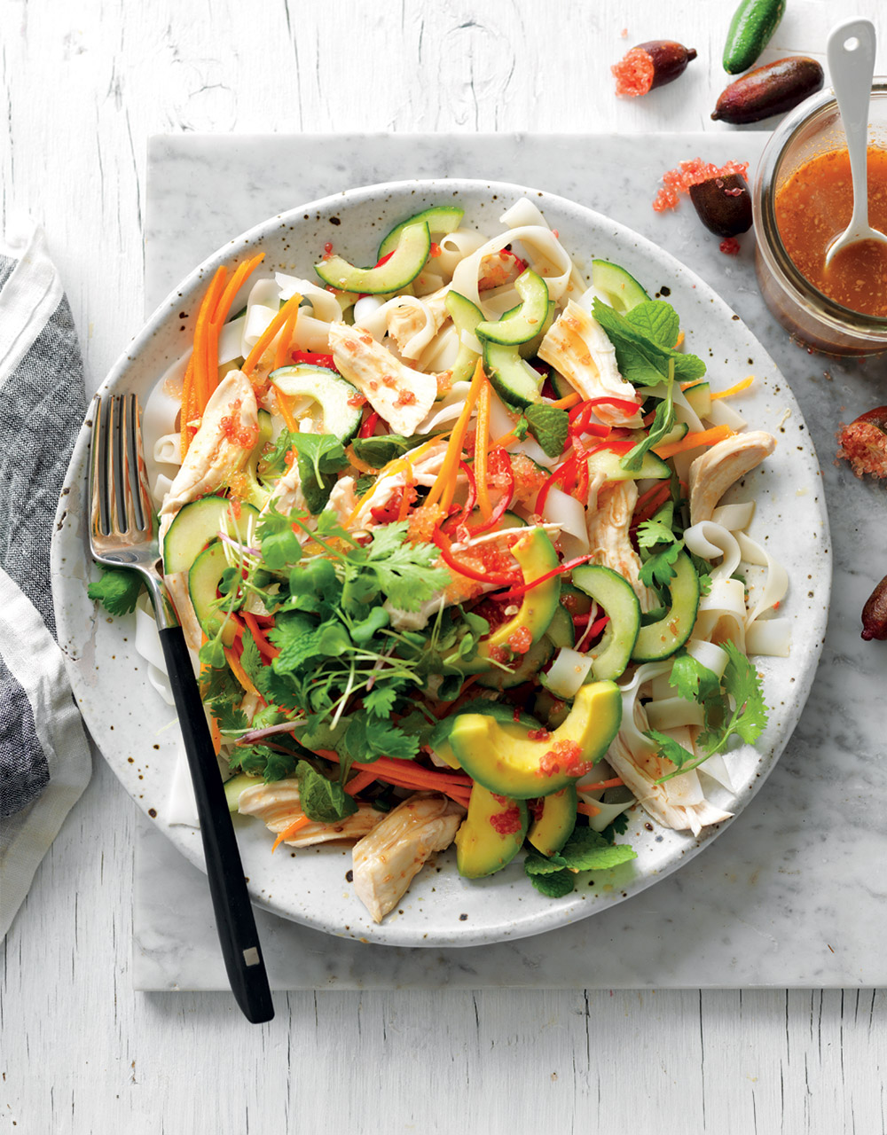 Finger lime, avocado, chilli & chicken salad