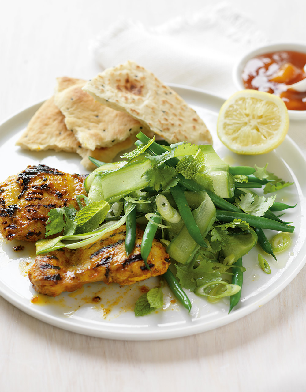 Green bean & cucumber salad with BBQ chicken tikka