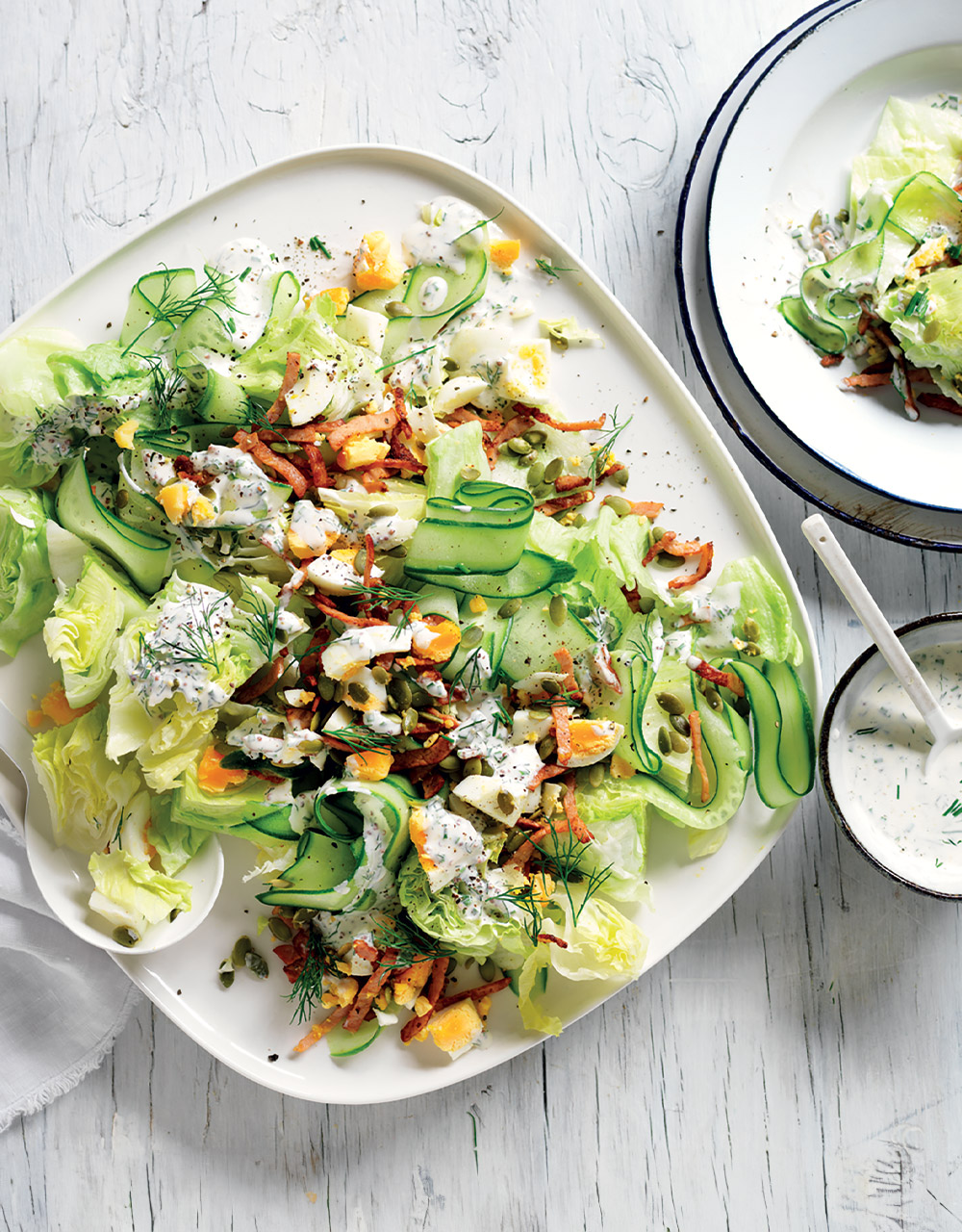 Iceberg lettuce, cucumber, bacon & egg salad