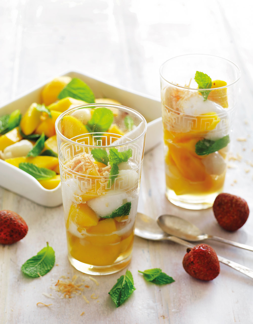 Lychees & mangoes in lime syrup