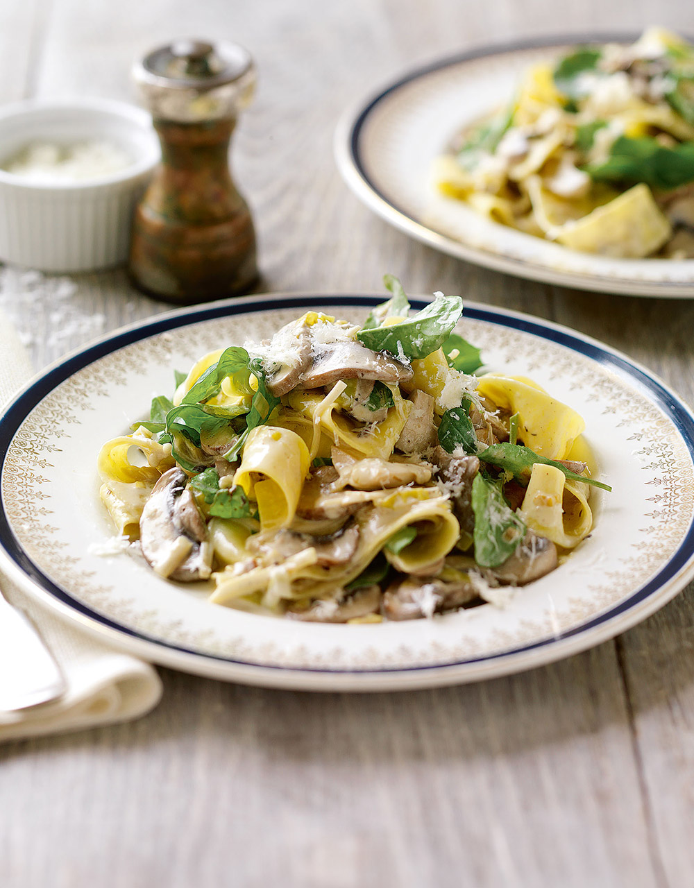 Mushroom pappardelle with rocket