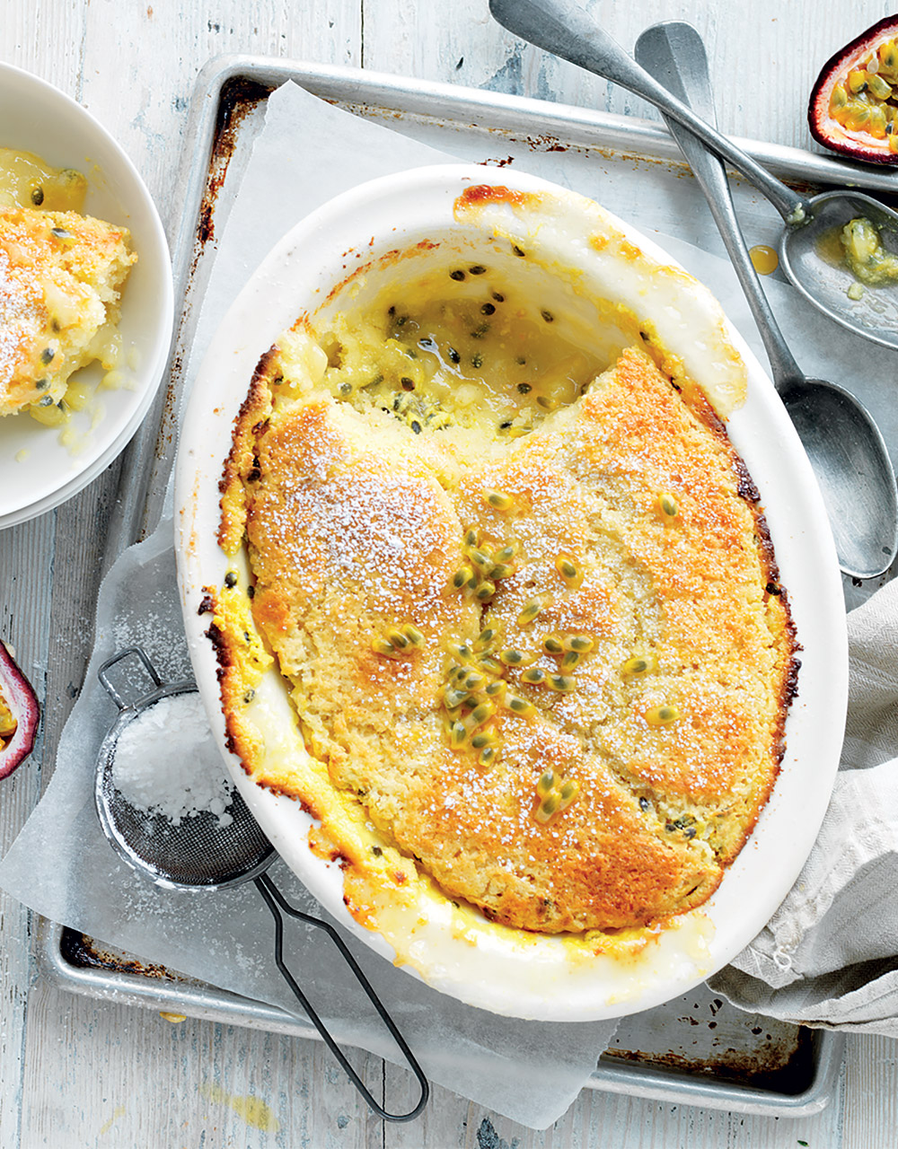 Orange & passionfruit self-saucing pudding