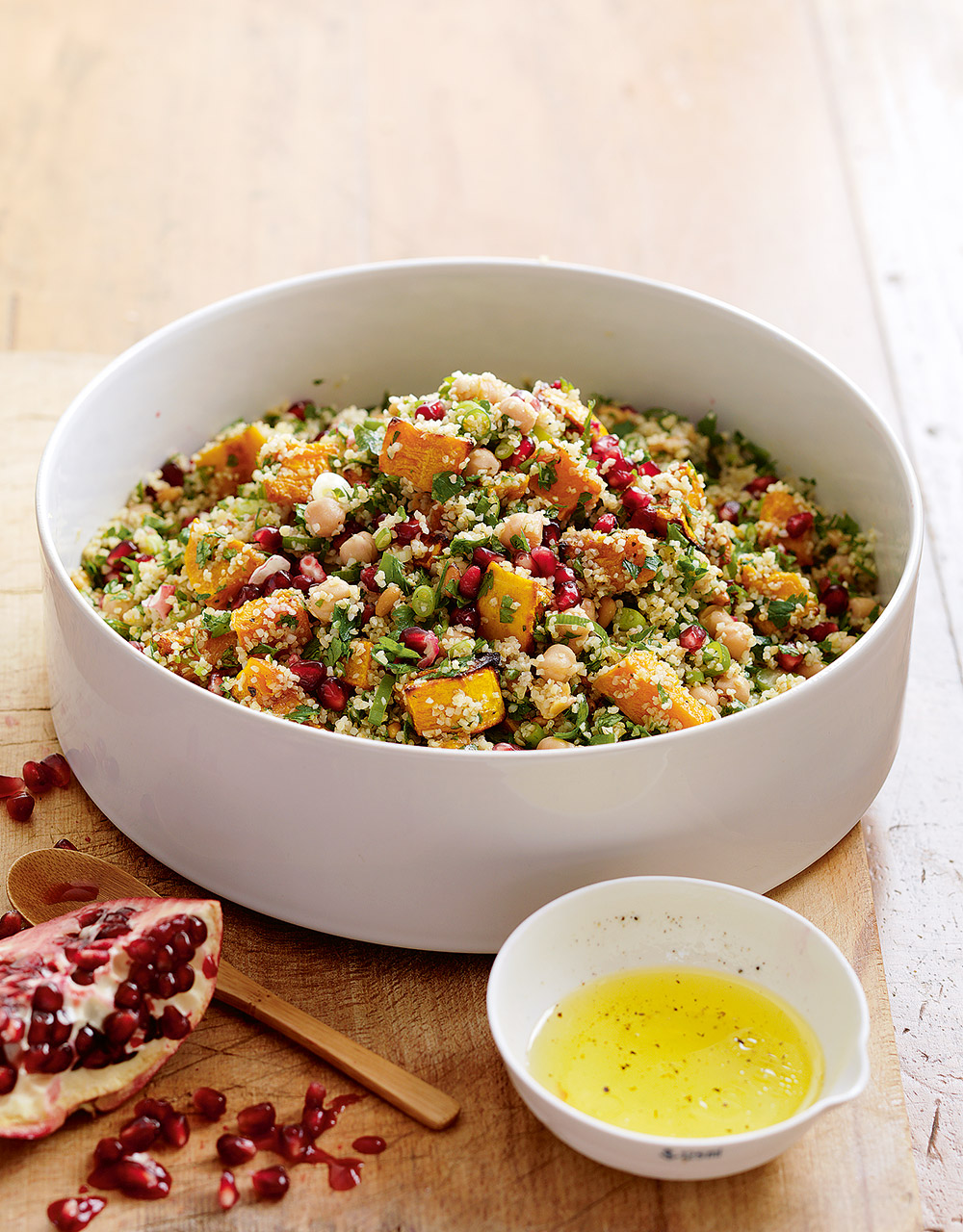 Pumpkin, pomegranate & chickpea tabouli salad