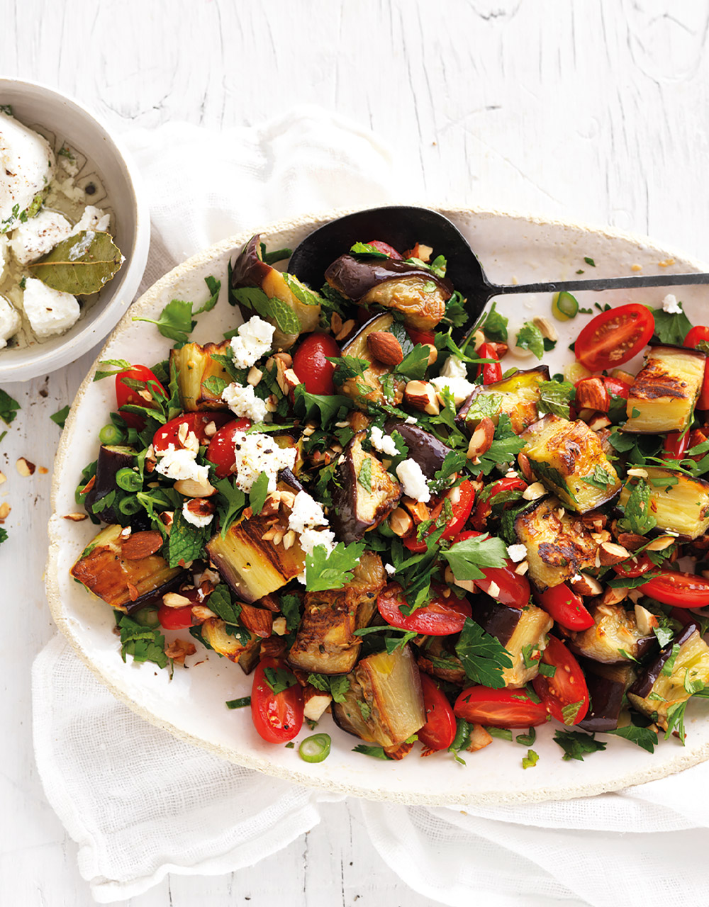 Roasted eggplant, herb & feta salad