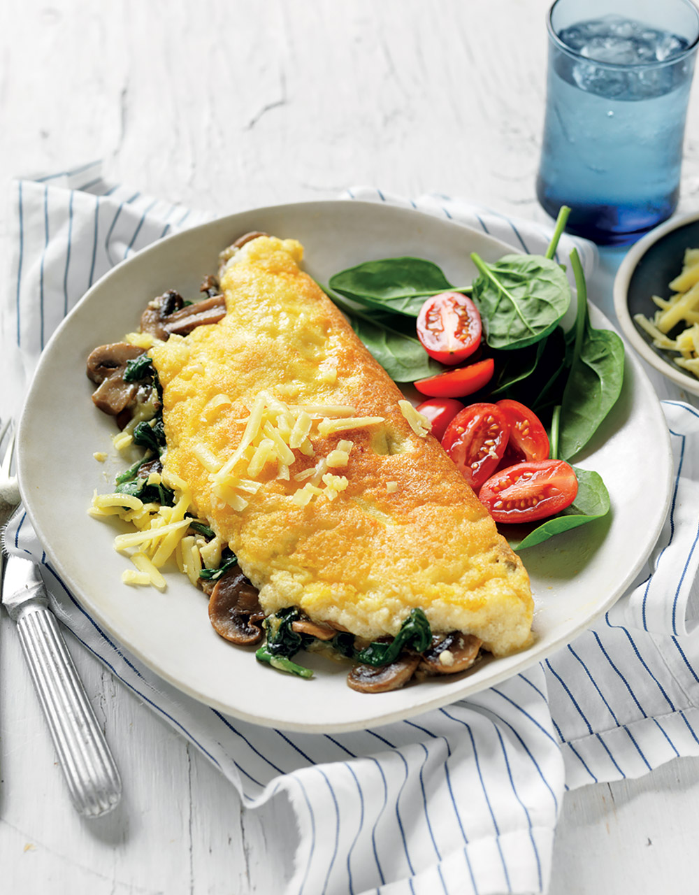 Spinach, mushroom & cheese omelettes
