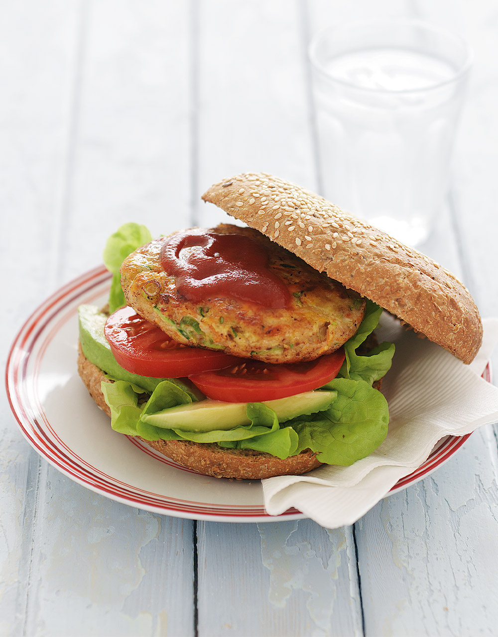 Vegetable chicken burger with salad
