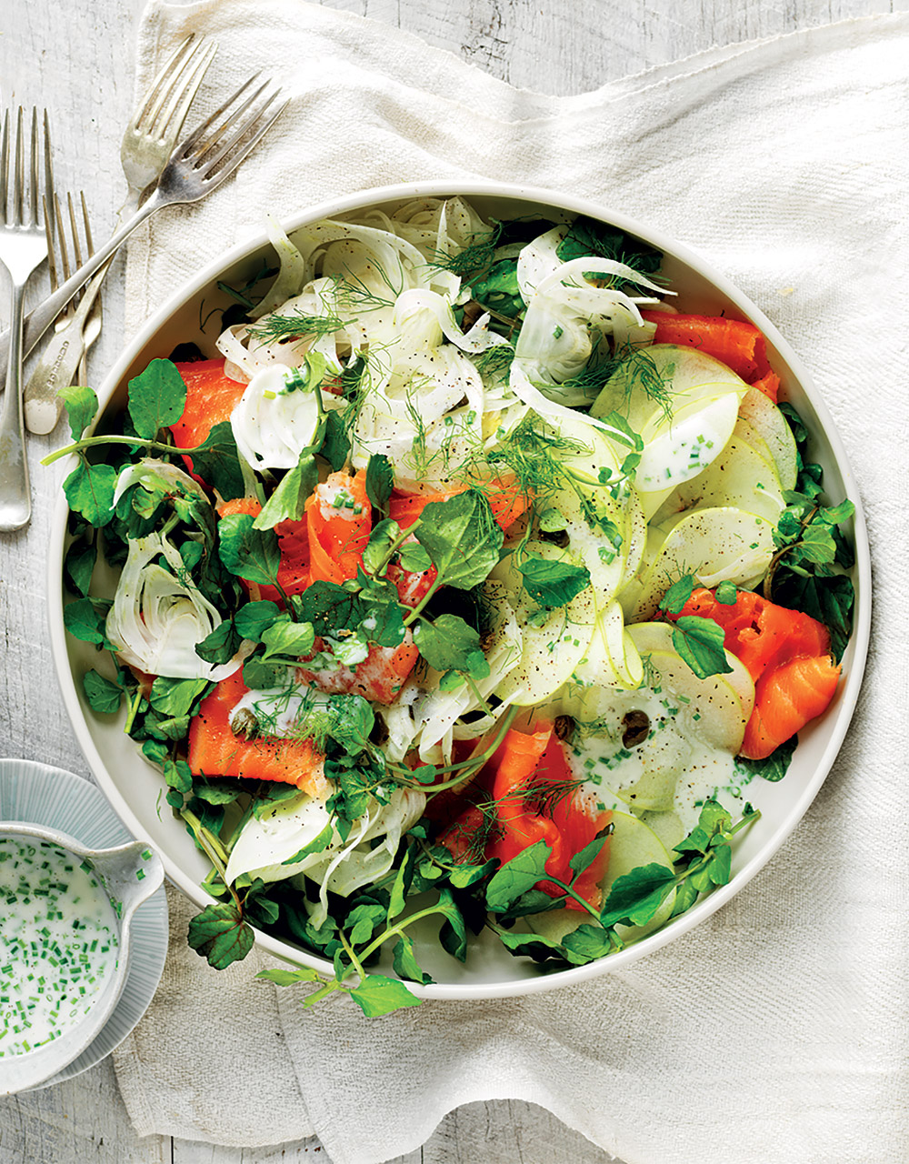 Watercress, green apple & smoked salmon salad